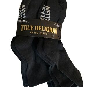 True Religion Brand Jeans 12 Pack Men's Black Mid Crew Socks NWT